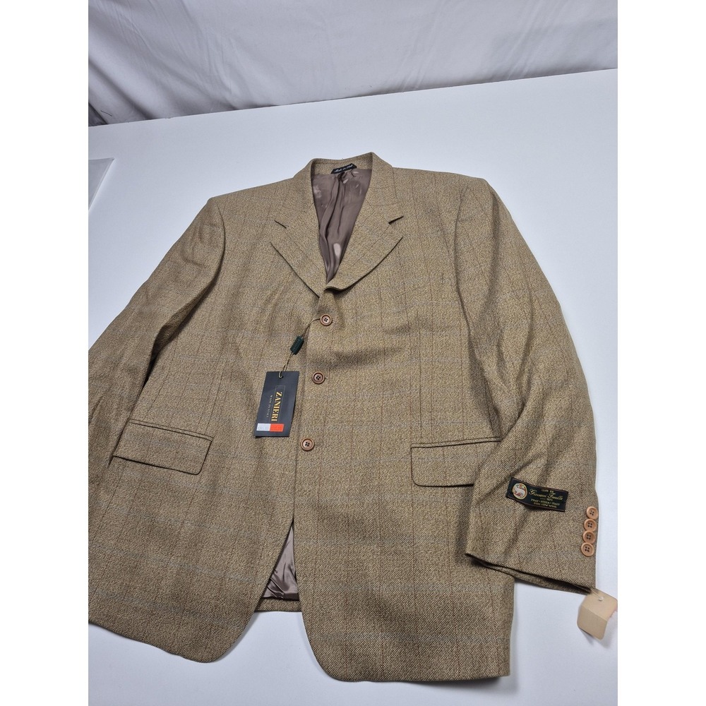 Zanieri Blazer Mens 44 Brown Wool Tonella Tweed Plaid Sport Coat Italy NWT
